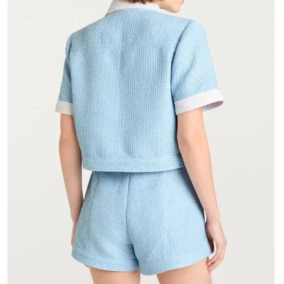 NWT Cinq a Sept 5a7 Nissy Jacket & Short Set of 2 Sky Blue/White Cocktail Party - Picture 6 of 10
